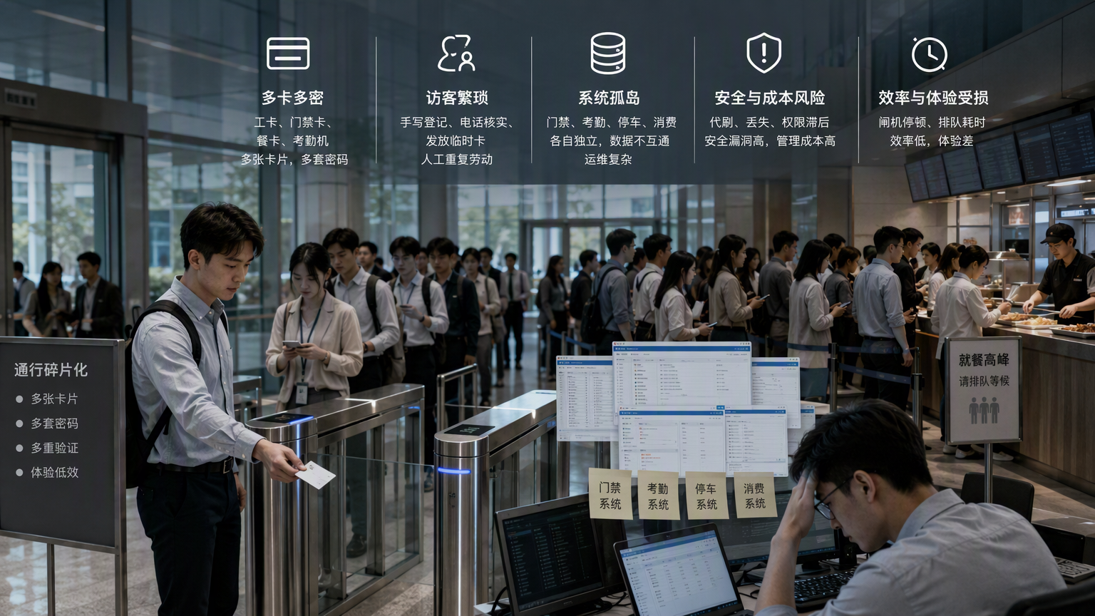 智慧园区通行碎片化痛点示意图