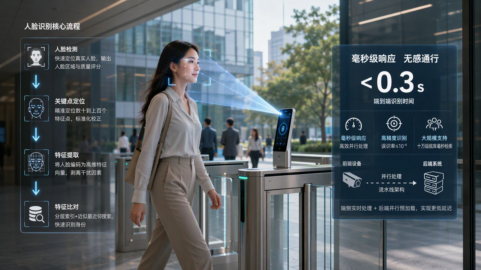 人脸识别一脸通行技术流程图 - 毫秒级响应核心流程